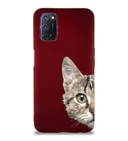 Oppo A92 Soft Premier Kapak Catface Tasarımlı Silikon Kılıf - Mürdüm (Şeffaf)