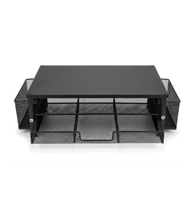 Temel Siyah Metal Mesh Monitör Yükseltici Stand Çekmeceli Kalemlikli Masaüstü Organizer 9210