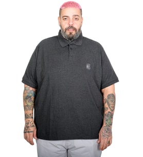 Mode XL Battal Beden Erkek Tshirt Polo Yaka Nakışlı Klasik Pike 20553 Antrasit