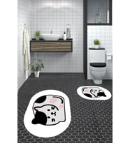 EVDEYA 3D Dijital Yıkanabilir Kedi Desen İkili Banyo Halısı Paspas Oval Klozet Takımı, OKLOZET-43-BEYAZ, (Beyaz)