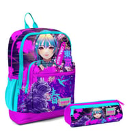 Coral High İlkokul Sırt Çantası ve Kalemlik Seti - Mor Pembe Anime Kedi - Kız Çocuk