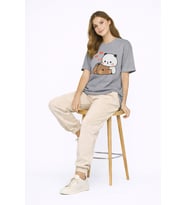Sevimli Panda Baskılı Sevgili Kombini Çift Tişört Oversize Unisex Çift Kombin 2'Li Set (Çok Renkli)