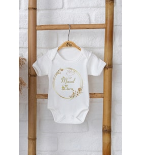 Pia Baby Premium %100 Pamuk İsme Özel Organik Baskılı Çıtçıtlı Bebek Body Zıbın Modelleri 5080-16 (Ekru)