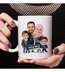 Kişiye Özel 3 Çocuklu Güzel Ailemiz Karikatürlü Kupa Bardak