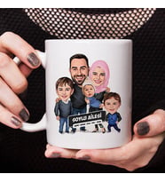 Kişiye Özel 3 Çocuklu Güzel Ailemiz Karikatürlü Kupa Bardak
