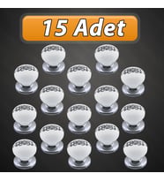 15 Adet Hanımeli Kulp Beyaz Polimer Düğme Kulp Krom Tablalı Mobilya Mutfak Dolabı Çekmece Kulbu Kulpları