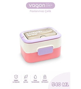 540 ML 2 Kat Paslanmaz Çelik Lunch box Yeni Nesil Sefer Tası Çatal & Kaşık FF6750-540