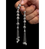 Sertifikalı Erkek Gümüş Tespih 8.5mm 27Gr Küre Kesim Gümüş Zaza Tesbih (Gri)
