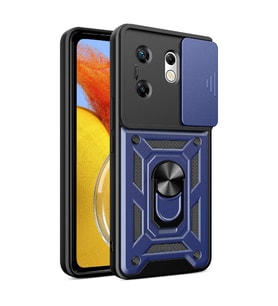 Infinix Zero 30 4G Uyumlu Kılıf Magnetik Standlı Kamera Korumalı Zore Sürgülü Vega Kapak (Mavi)