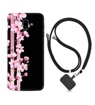 Samsung J6 Plus J7 Prime J7 Pro M20 Kılıf Boyun Askılı Silikon Pink Flowers 3 1393