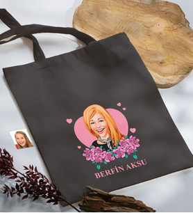 BK Gift Kişiye Özel Anneler Günü Karikatürlü Antrasit  Kumaş Bez Çanta, Baskılı Omuz Çantası, Alışveriş Çantası, Anneye Hediye-2