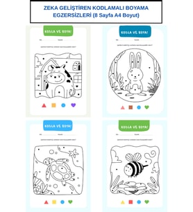 ZEKA GELİŞTİREN KODLAMALI BOYAMA EGZERSİZLERİ (8 Sayfa A4 Boyut)