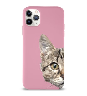Apple iPhone 11 Pro Max Uyumlu Lansman Kılıf Catface Tasarımlı İçi Kadife Kapak-Pembe (Şeffaf)