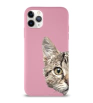 Apple iPhone 11 Pro Max Uyumlu Lansman Kılıf Catface Tasarımlı İçi Kadife Kapak-Pembe (Şeffaf)