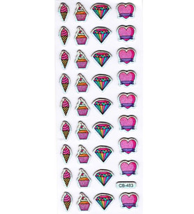 Sticker Kabartmalı Sticker Defter Planlayıcı Etiket (cb483) 16x7 cm- Elmas Kalp Dondurma