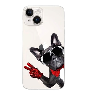 PrintiFy iPhone 14 ile Uyumlu Köpek 2 Kamera Korumalı Şeffaf Kılıf