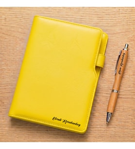 Kişiye Özel Deri Defter Bambu Kalem (Sarı)