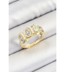 Pirinç Zirkon Taşlı Damla Model Gold Renk Kadın Yüzük (Altın)