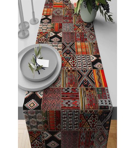 Çok Renkli Patchwork Premium Masa Örtüsü Runner RNR168