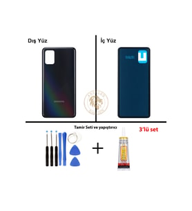 Samsung Galaxy A31 Siyah Renk Uyumlu Arka Kapak + Tamir Seti + B7000 Yapıştırıcı Arka Cam Batarya Kapağı Pil Kapağı Lazer Kesim Back Cover Galaxy A31 Uyumlu
