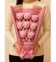 Pembe Peluş Ayıcık Buketi Büyük Boy 8 Adet Peluş Ayıcıklı Eşe Arkadaşa Sevgiliye Hediye Anneler Günü