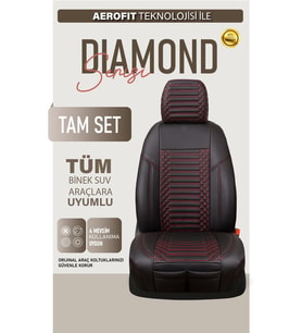 Hyundai Atos Uyumlu Lüx Deri Oto Koltuk Kılıfı Ön Arka Takım DIAMOND Serisi SİYAH KIRMIZI