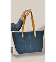 Kadın Süet Geniş Hacimli Fermuarlı Günlük Tote Model Büyük Boy(40x28) (Lacivert)