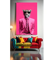 PEMBE TAKIM ELBİSELİ LEOPAR Ev Duvar Salon Güzellik Salonu Ofis Dükkan Dekarasyon Kanvas Tablo (Çok Renkli)