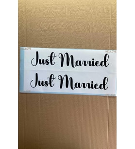Gelin Arabası Plakalık Just Married Yazılı Beyaz Üzeri Siyah Yazı Kendinden Yapışkanlı
