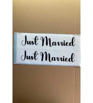 Gelin Arabası Plakalık Just Married Yazılı Beyaz Üzeri Siyah Yazı Kendinden Yapışkanlı
