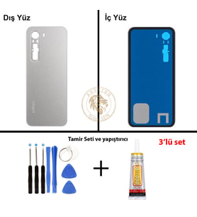 Infinix Hot 60 Pro Gümüş Uyumlu Arka Kapak + Yapıştırıcı ve Vida Seti Arka Cam Batarya Pil Kapağı