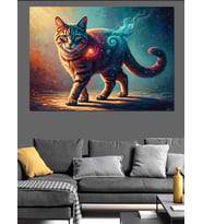 Kozmik Desenli Modern Kedi Figürü Dekoratif Kanvas - Mdf Ahşap Tablo