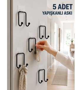5 Adet Yapışkanlı Duvar Askısı Çok Amaçlı Pratik Askılık Seti