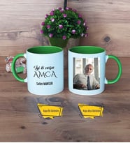 Amcaya Hediye Kupa Bardak Yeşil Fotoğraflı Amcaya Doğum Günü Hediyesi