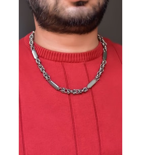 Papatya Silver Çelik Erkek Siyah-Beyaz Hiphop Kolye