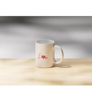 Love Yazılı Parmak İzi Kalp Çift Taraflı Baskılı Porselen Kupa Bardak