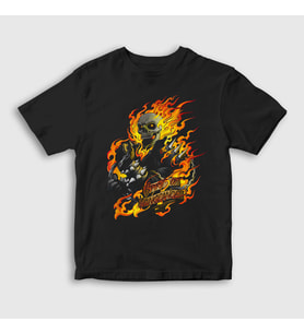 Presmono Unisex Çocuk Siyah Ghost Rider Hediye Motorcu Motorsiklet T-Shirt 508847tt