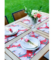 Adawall Red - White Rose Kumaş Amerikan Servis 4'lü Set - 35X50