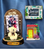 Kişiye Özel Işıklı Fanus & Magnet  Peluş Ayıcıklı İsimli ve Fotoğraflı  Büyük Boy