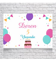Pasta ve Balon Temalı Doğum Günü Afişi