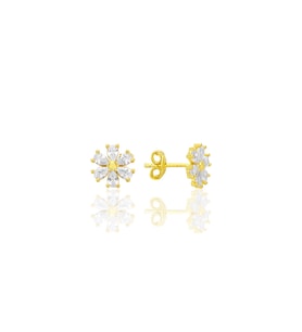 Gümüş altın yaldızlı zirkon taşlı kristal çiçek küpe SGTL12662GOLD