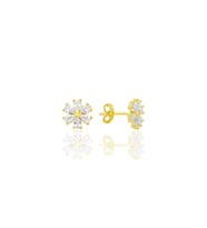 Gümüş altın yaldızlı zirkon taşlı kristal çiçek küpe SGTL12662GOLD