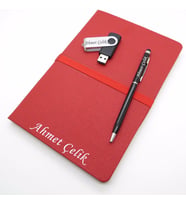 Wings SG161 İsme Özel Kırmızı Defter + 16GB Usb Bellek + Touch Kalem Set  Hepsi İsme Özel