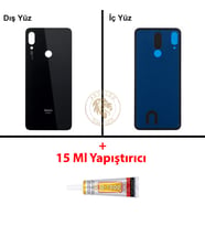 Xiaomi Redmi Note 7 Uzay Siyahı Arka Pil Kapağı Batarya Kapağı Lazer Kesim + B-7000 Yapıştırıcı
