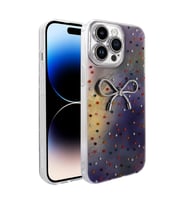 iPhone 14 Pro Max Kılıf Kamera Çıkıntılı Parlak Figürlü Shiny Happy Silikon Kapak (Lila)