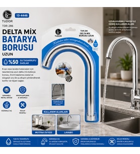 KUĞU EVYE - LAVABO UZUN DELTA MİX BATARYA BORUSU KROM KAPLAMA - VAKUMLU - SÜZGEÇLİ UÇ (5343)