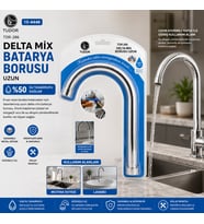 KUĞU EVYE - LAVABO UZUN DELTA MİX BATARYA BORUSU KROM KAPLAMA - VAKUMLU - SÜZGEÇLİ UÇ (5343)
