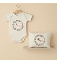 Pia Baby Premium %100 Pamuk İsme Özel Organik Baskılı Çıtçıtlı Bebek Body Ve Yastık Kılıfı 5017-19 (Ekru)