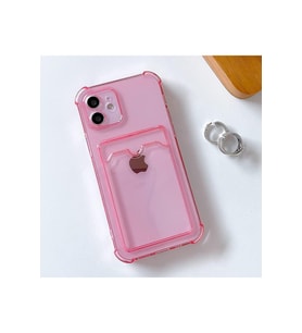 Teknomoda Apple iPhone 12 MiNi Kılıf Kartlıklı Anti Şok Korumalı Şeffaf Silikon Pembe