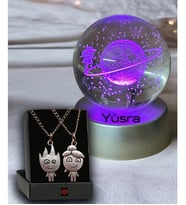 Renk Değiştiren Led Işıklı Cam Satürn Kız Küre Dolunay Lamba Kristal Top Ve Ateş Ve Su Sevgili Kolye